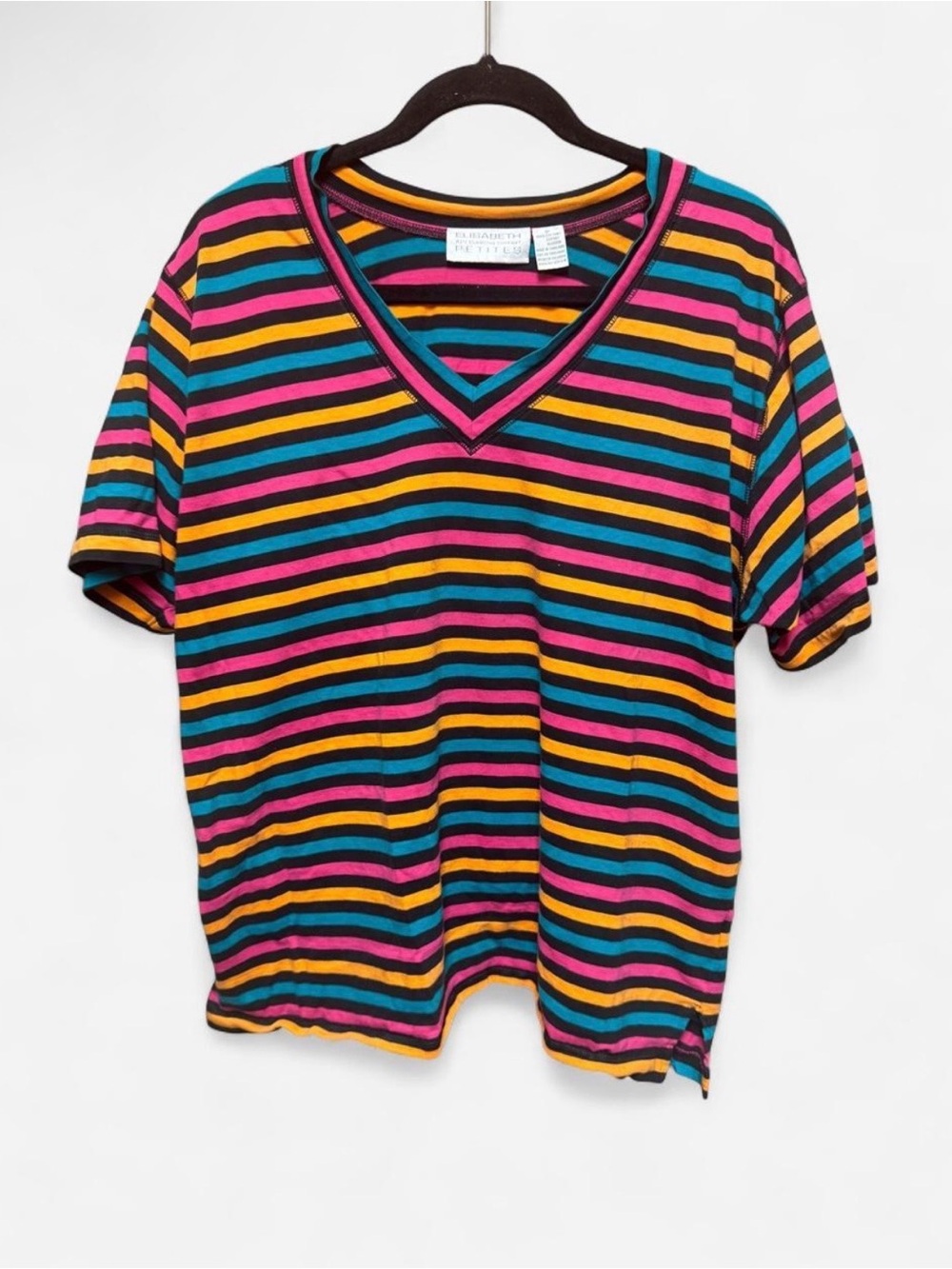 Vintage Elisabeth Petites (Liz Claiborne) Multi-Colored Striped Cotton T-Shirt